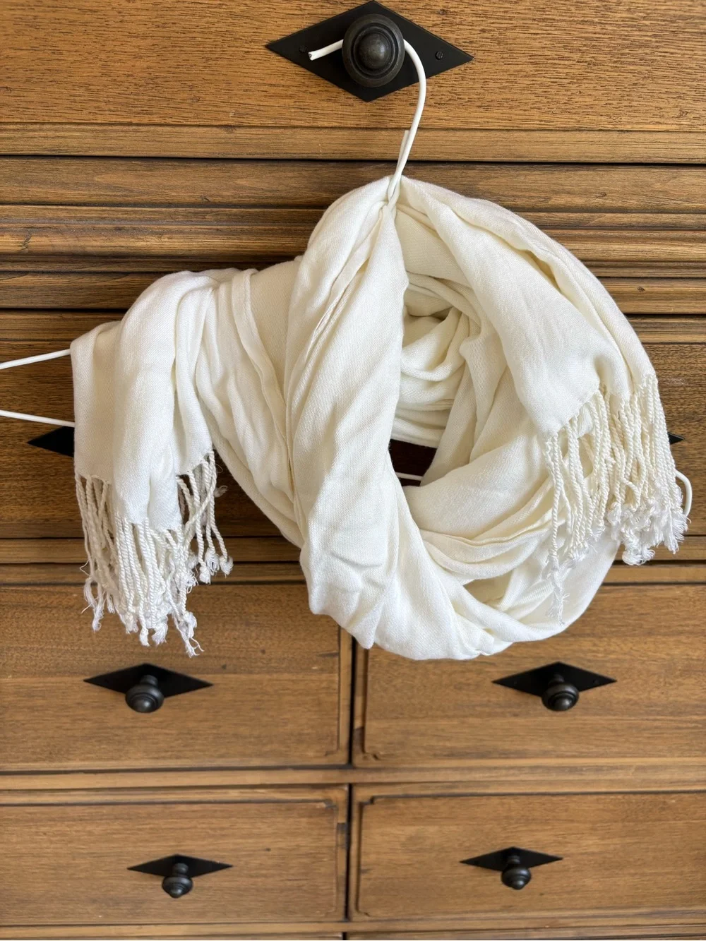 Womens off white ivory scarf, shawl, wrap, fringe detail